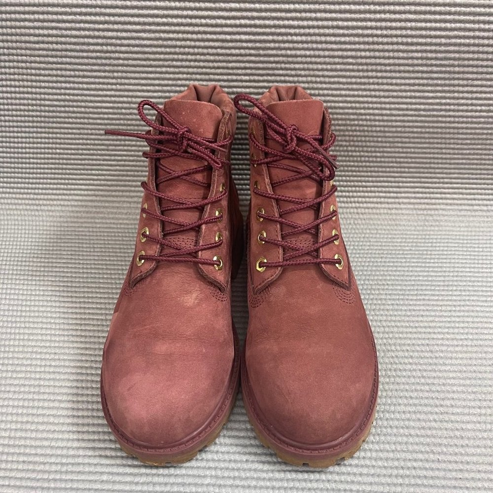 Timberland Youth Kids Size 2 Classic 6 inch Burgundy Red Premium Leather Boots - Picture 7 of 12